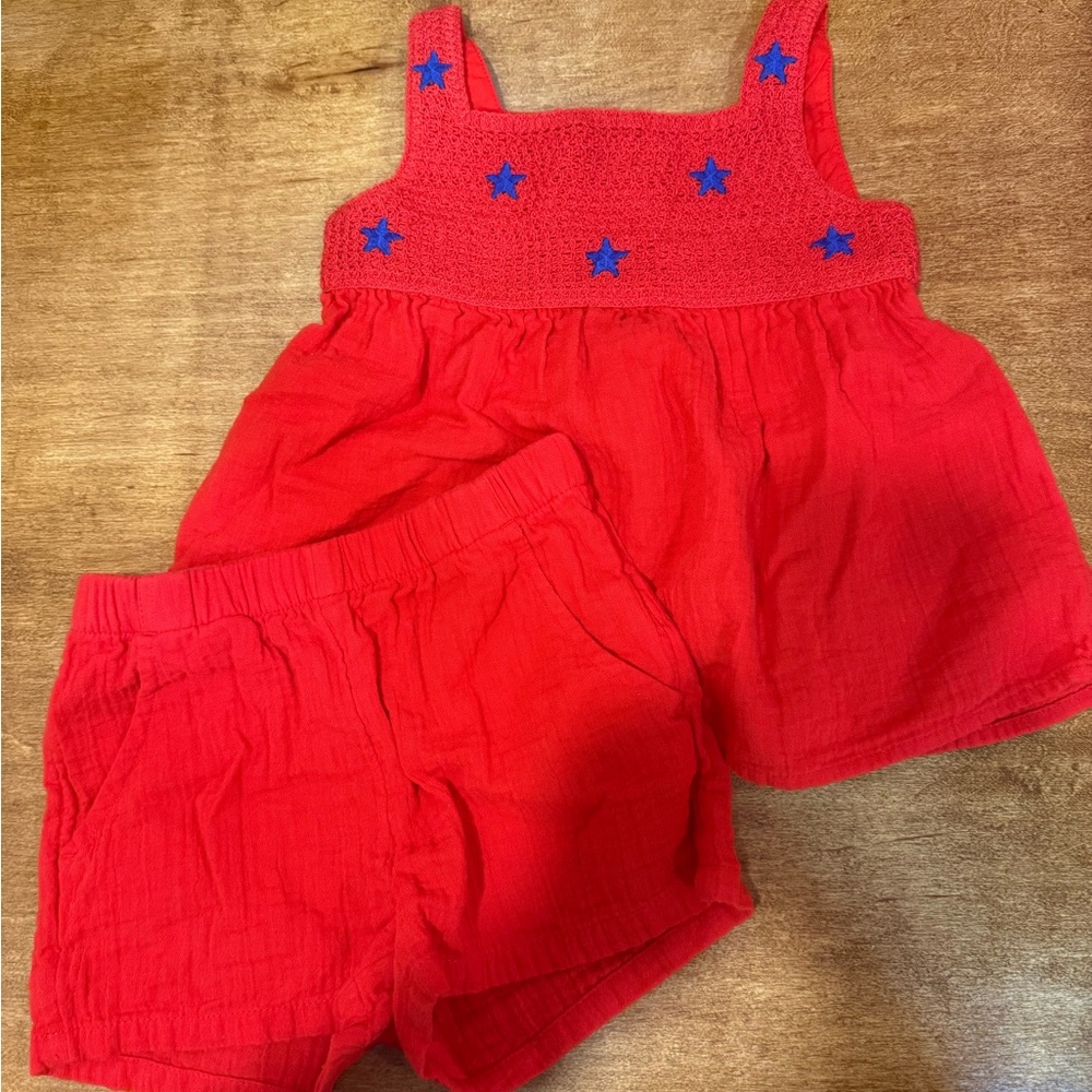 Cat & Jack Red Kids Matching Set with Blue Star Details